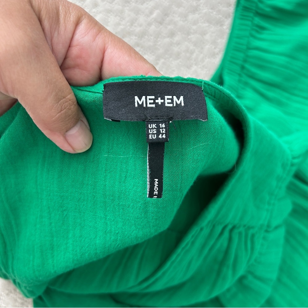 Me + Em Dress 12 Maxi Cheesecloth Cut Out Pockets Tiered Sleeveless Ruffle Green - Picture 11 of 15
